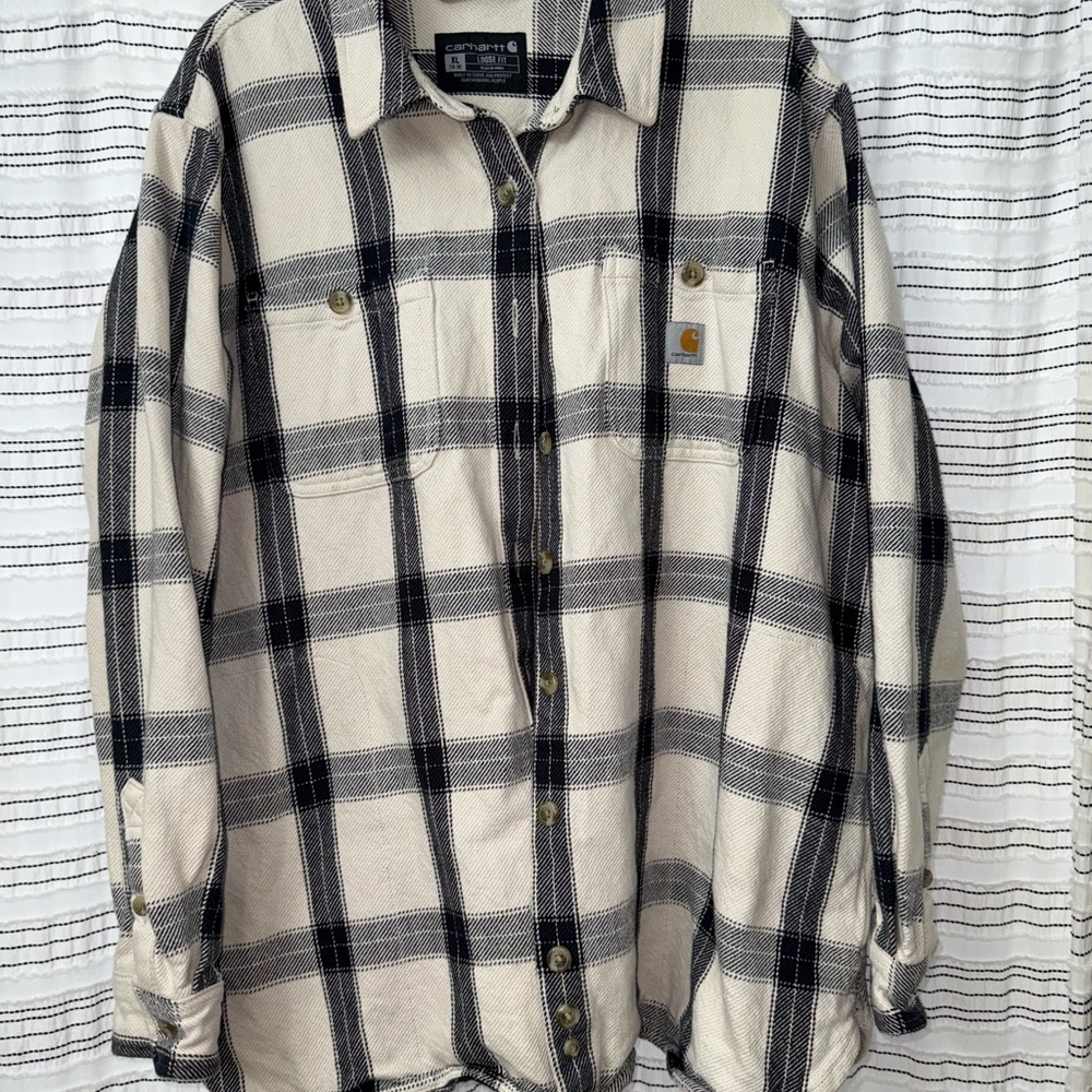Women's Carhartt Black and Cream Checkered Shirt XL